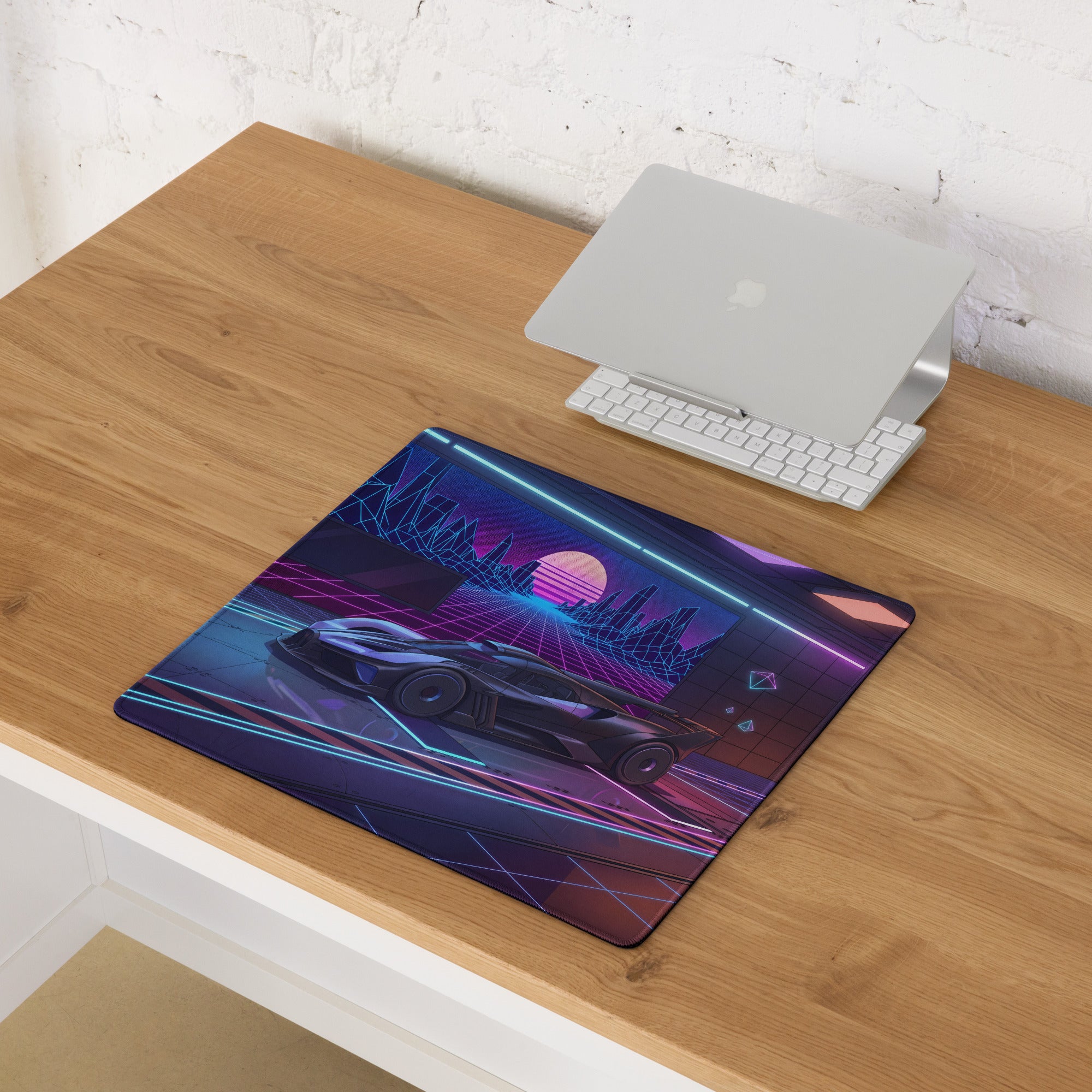 Bugatti Bolide Inspired Black Blue Vaporwave Gaming Mouse Pad – Neon Futuristic Garage Desk Mat, Cyberpunk Hypercar Digital Art