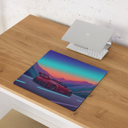 Nissan GT-R R35 Inspired Red Purple Vaporwave Gaming Mouse Pad – Neon Mountain Highway Desk Mat, Retro Futuristic JDM Supercar Digital Art
