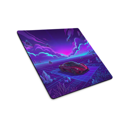 Koenigsegg Regera Inspired Red Purple Vaporwave Gaming Mouse Pad – Neon Cyber Grid Desk Mat, Futuristic Cityscape Supercar Digital Art