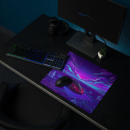 Koenigsegg Regera Inspired Red Purple Vaporwave Gaming Mouse Pad – Neon Cyber Grid Desk Mat, Futuristic Cityscape Supercar Digital Art