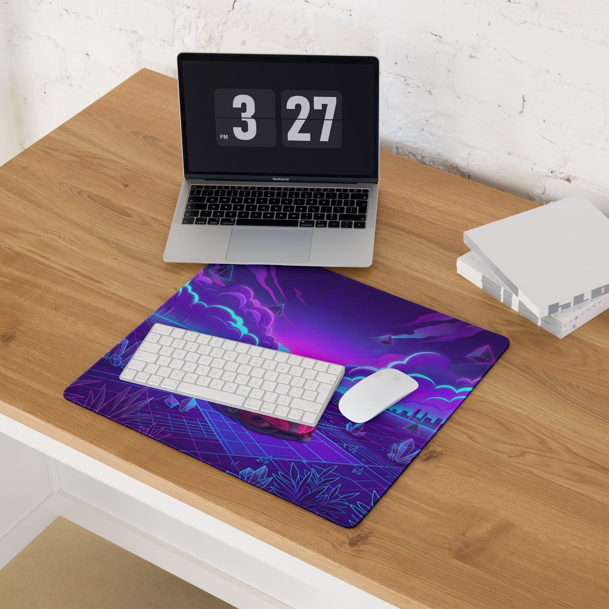 Koenigsegg Regera Inspired Red Purple Vaporwave Gaming Mouse Pad – Neon Cyber Grid Desk Mat, Futuristic Cityscape Supercar Digital Art