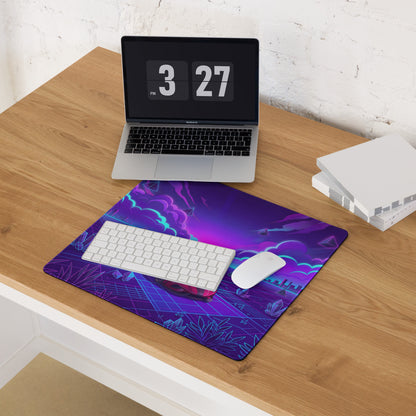 Koenigsegg Regera Inspired Red Purple Vaporwave Gaming Mouse Pad – Neon Cyber Grid Desk Mat, Futuristic Cityscape Supercar Digital Art