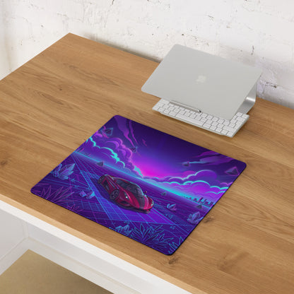 Koenigsegg Regera Inspired Red Purple Vaporwave Gaming Mouse Pad – Neon Cyber Grid Desk Mat, Futuristic Cityscape Supercar Digital Art