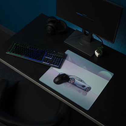 Koenigsegg CCX Inspired Silver Blue Vaporwave Gaming Mouse Pad – Minimalist Retro Futuristic Garage Desk Mat, Dreamy Supercar Digital Art
