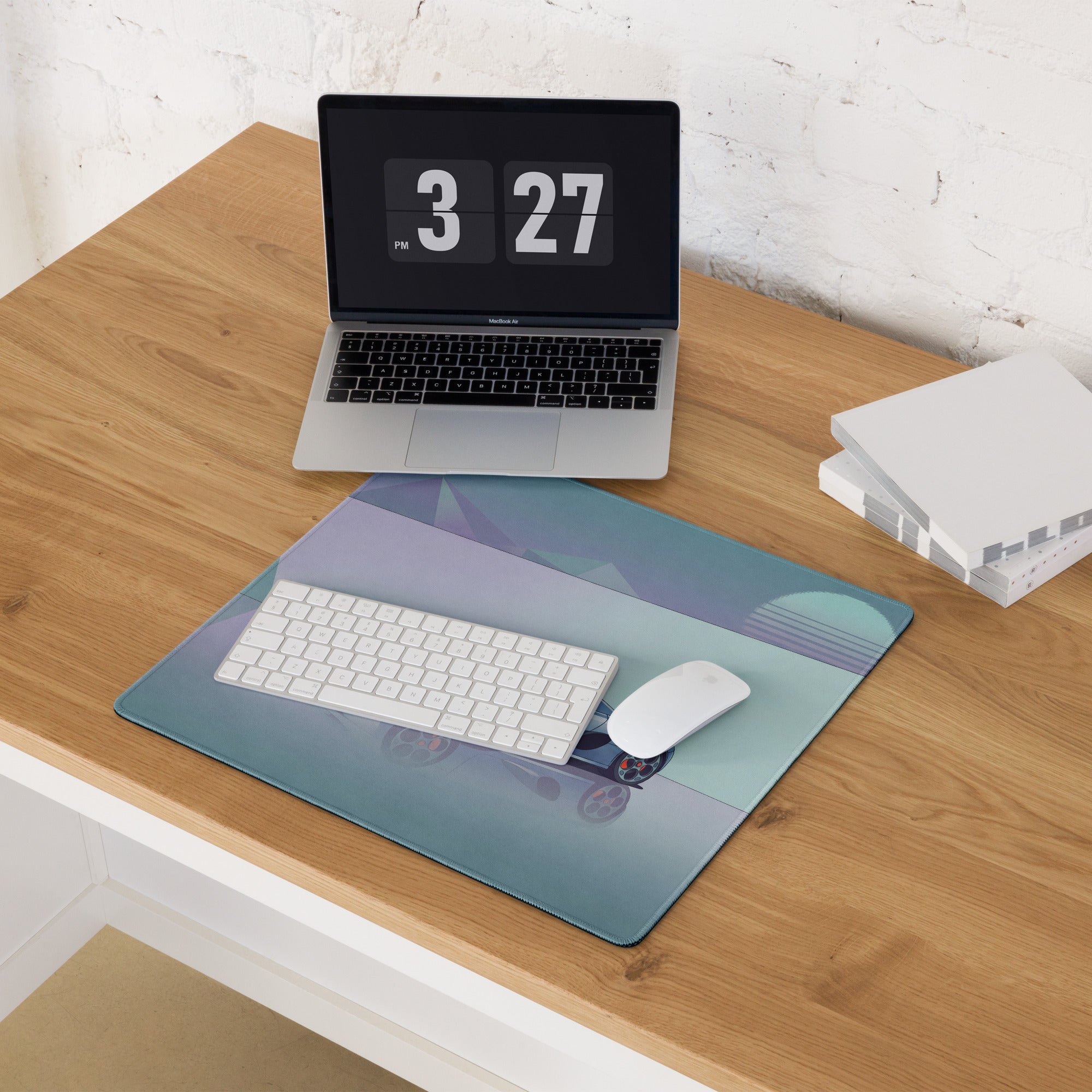 Koenigsegg CCX Inspired Silver Blue Vaporwave Gaming Mouse Pad – Minimalist Retro Futuristic Garage Desk Mat, Dreamy Supercar Digital Art
