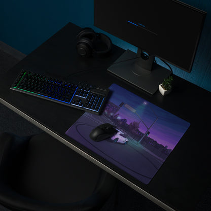 Nissan GT-R R35 Inspired White Purple Vaporwave Gaming Mouse Pad – Neon City Intersection Desk Mat, Moody Retro Futuristic JDM Digital Art