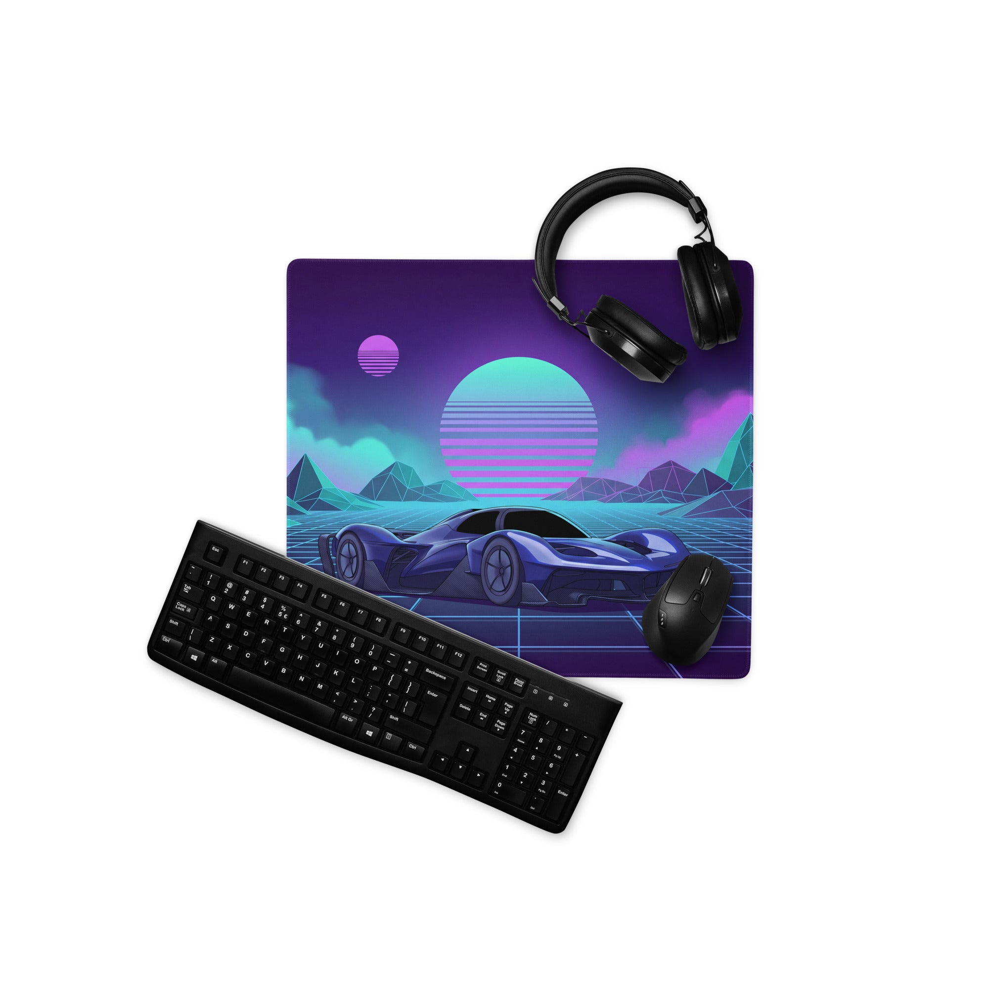 Red Bull RB17 Inspired Blue Purple Vaporwave Gaming Mouse Pad – Neon Cyber Grid Desk Mat, Retro Futuristic Hypercar Digital Artwork