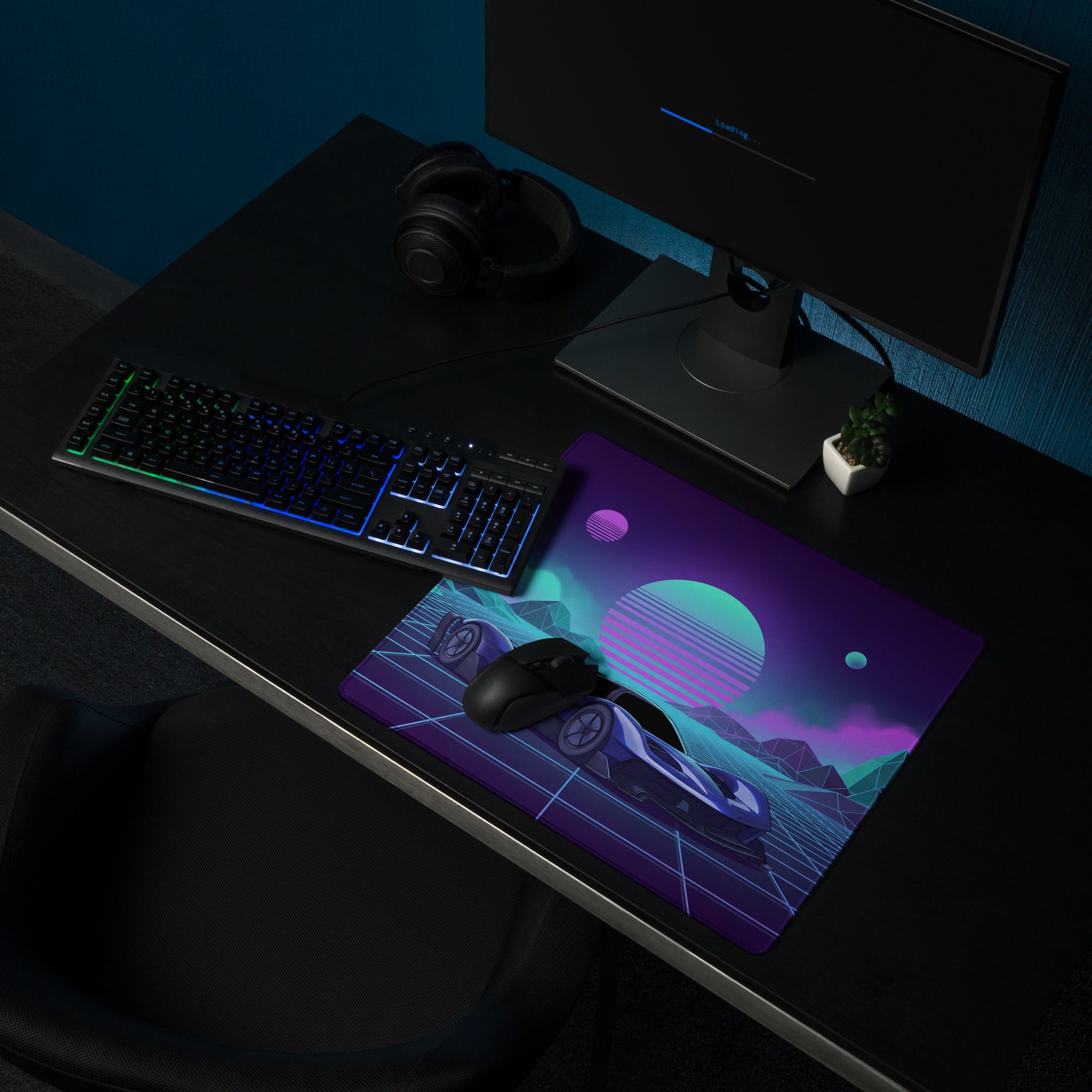 Red Bull RB17 Inspired Blue Purple Vaporwave Gaming Mouse Pad – Neon Cyber Grid Desk Mat, Retro Futuristic Hypercar Digital Artwork