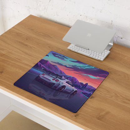 Nissan GT-R R35 Inspired Silver Purple Vaporwave Gaming Mouse Pad – Neon Mountain Highway Desk Mat, Retro Futuristic JDM Supercar Digital Artwork