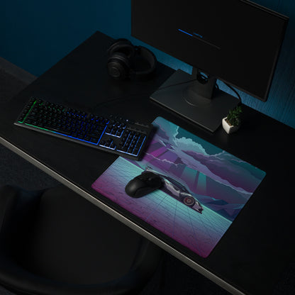 Lamborghini Huracán STO Inspired Black White Vaporwave Gaming Mouse Pad – Neon Desert Grid Desk Mat, Retro Futuristic Supercar Digital Artwork