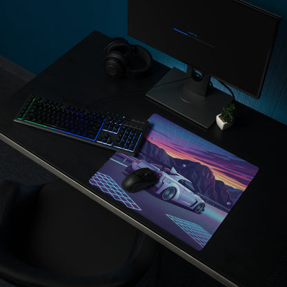 Nissan GT-R R35 Inspired Silver Purple Vaporwave Gaming Mouse Pad – Neon Mountain Road Desk Mat, Retro Futuristic JDM Supercar Digital Artwork