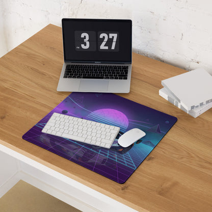 Ford GT Inspired White Orange Vaporwave Gaming Mouse Pad – Neon Cyber Grid Desk Mat, Retro Futuristic American Supercar Digital Artwork