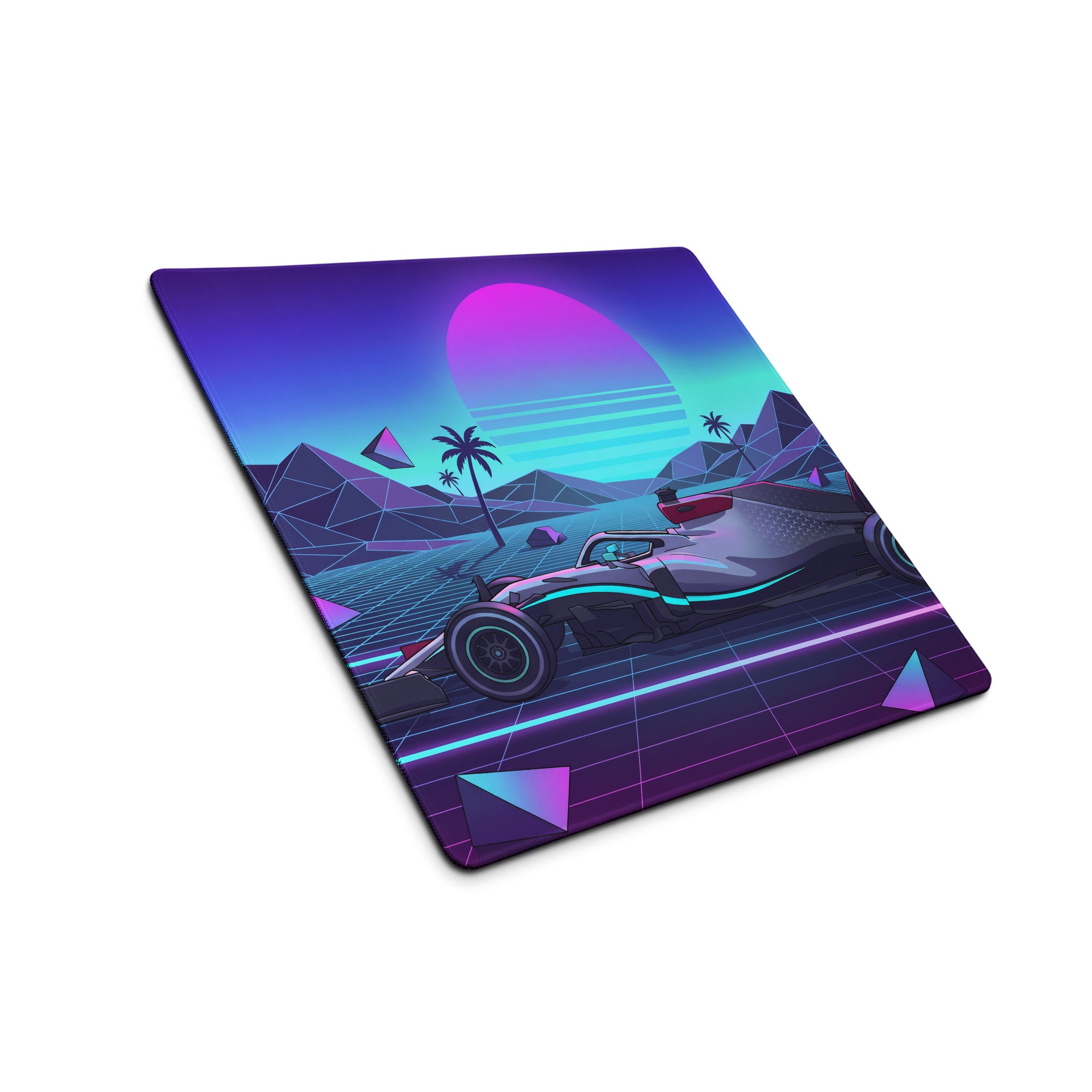Mercedes-AMG F1 W14 Inspired Black Teal Vaporwave Gaming Mouse Pad – Neon Retro Grid Desk Mat, Futuristic Formula Racing Digital Artwork