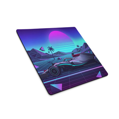 Mercedes-AMG F1 W14 Inspired Black Teal Vaporwave Gaming Mouse Pad – Neon Retro Grid Desk Mat, Futuristic Formula Racing Digital Artwork