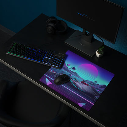 Mercedes-AMG F1 W14 Inspired Black Teal Vaporwave Gaming Mouse Pad – Neon Retro Grid Desk Mat, Futuristic Formula Racing Digital Artwork