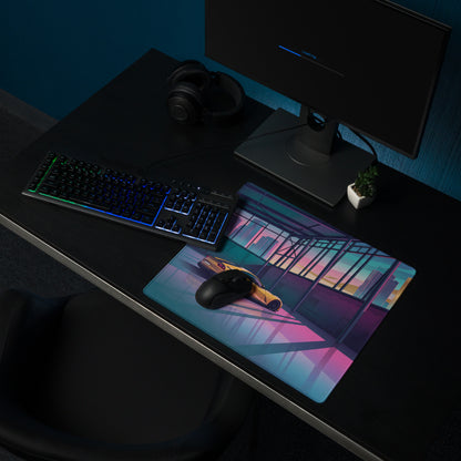 Ferrari 812 Superfast Inspired Yellow Pink Vaporwave Gaming Mouse Pad – Neon City Garage Desk Mat, Retro Futuristic Supercar Digital Artwork