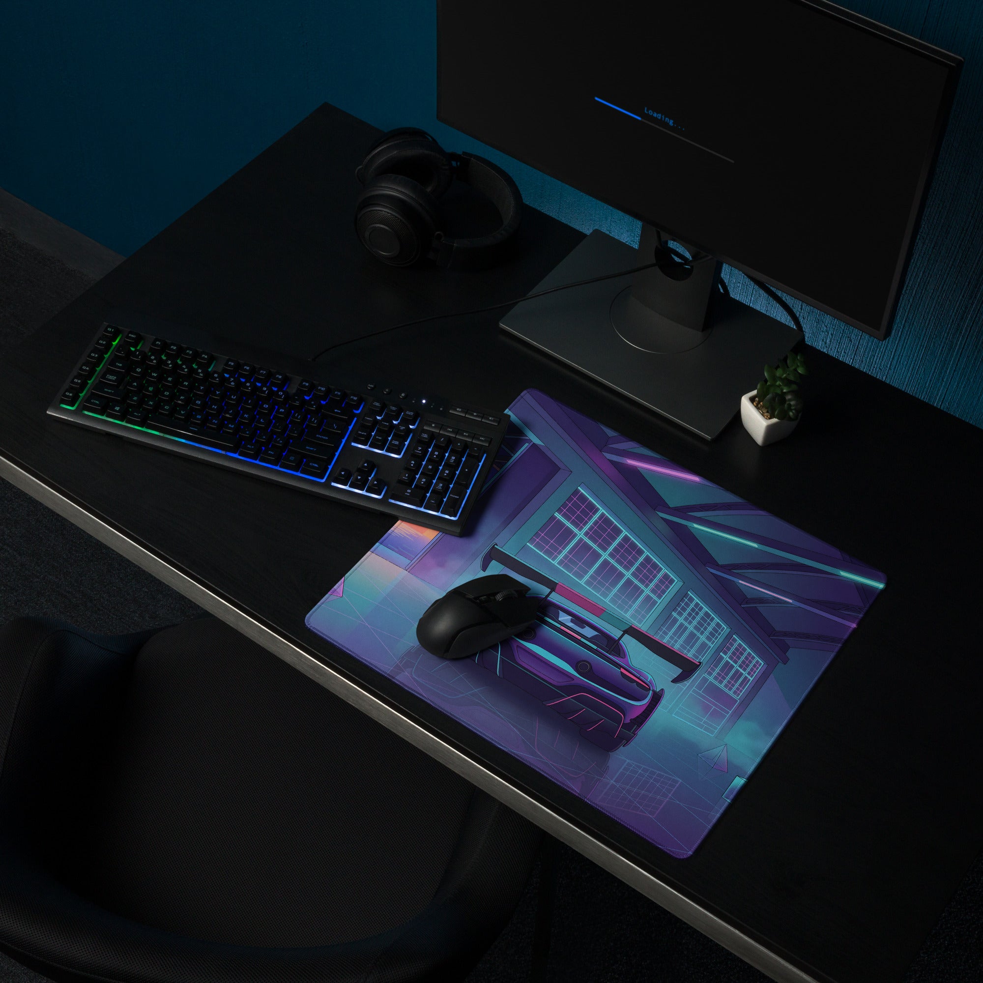 Ferrari SF90 XX Stradale Inspired Purple Cyan Vaporwave Gaming Mouse Pad – Neon Sunset Garage Desk Mat, Retro Futuristic Race Car Digital Artwork