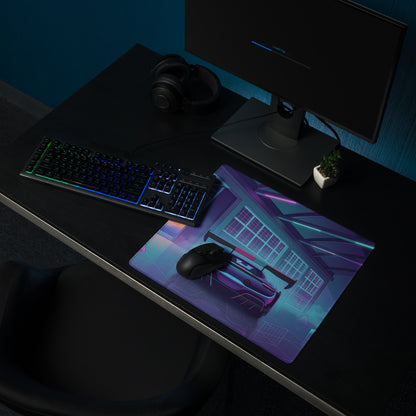 Ferrari SF90 XX Stradale Inspired Purple Cyan Vaporwave Gaming Mouse Pad – Neon Sunset Garage Desk Mat, Retro Futuristic Race Car Digital Artwork