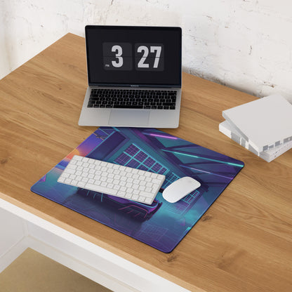 Ferrari SF90 XX Stradale Inspired Purple Cyan Vaporwave Gaming Mouse Pad – Neon Sunset Garage Desk Mat, Retro Futuristic Race Car Digital Artwork