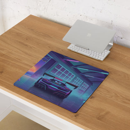 Ferrari SF90 XX Stradale Inspired Purple Cyan Vaporwave Gaming Mouse Pad – Neon Sunset Garage Desk Mat, Retro Futuristic Race Car Digital Artwork