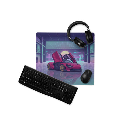 McLaren 720S Inspired Red Purple Vaporwave Gaming Mouse Pad – Neon Sunset Garage Desk Mat, Retro Futuristic Supercar Digital Artwork