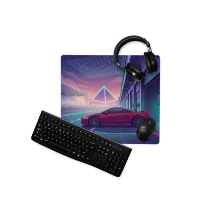 Acura NSX Inspired Red Purple Vaporwave Gaming Mouse Pad – Neon Racetrack Garage Desk Mat, Retro Futuristic JDM Supercar Digital Artwork