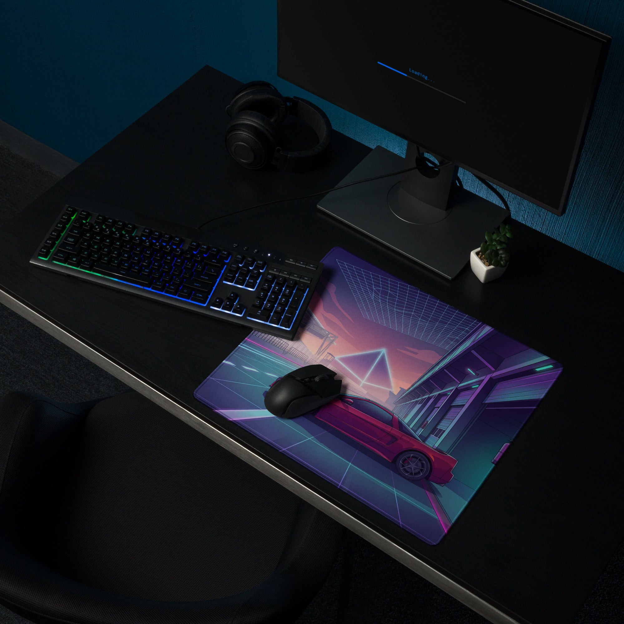 Acura NSX Inspired Red Purple Vaporwave Gaming Mouse Pad – Neon Racetrack Garage Desk Mat, Retro Futuristic JDM Supercar Digital Artwork
