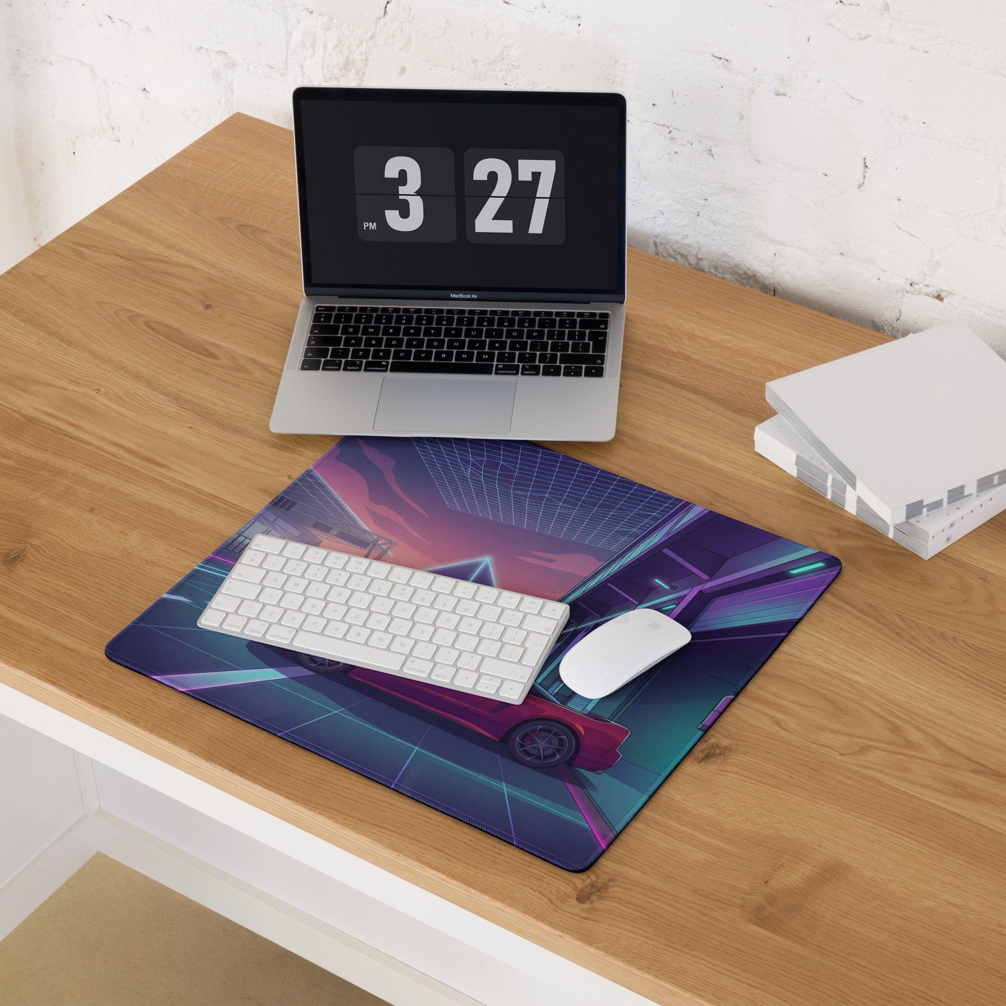 Acura NSX Inspired Red Purple Vaporwave Gaming Mouse Pad – Neon Racetrack Garage Desk Mat, Retro Futuristic JDM Supercar Digital Artwork