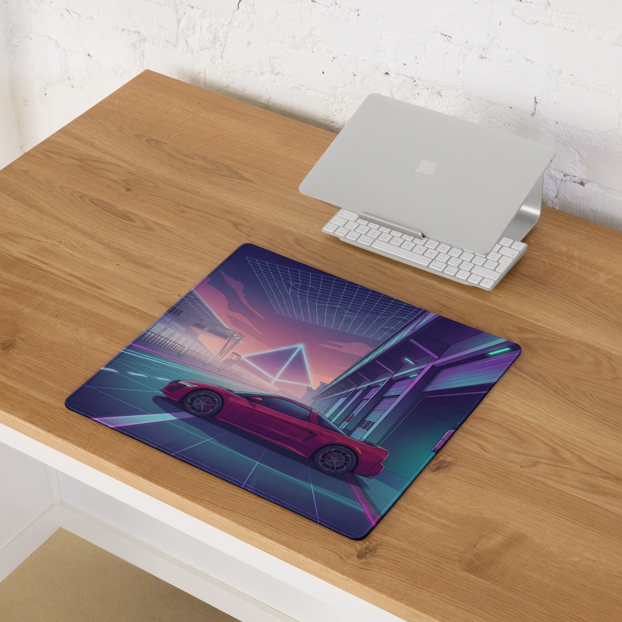 Acura NSX Inspired Red Purple Vaporwave Gaming Mouse Pad – Neon Racetrack Garage Desk Mat, Retro Futuristic JDM Supercar Digital Artwork