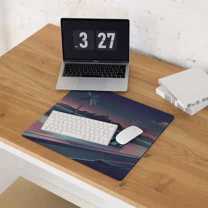Ford GT Mk IV Inspired Silver Teal Vaporwave Gaming Mouse Pad – Neon Retro Highway Desk Mat, Futuristic Mountain Sunset Supercar Digital Art