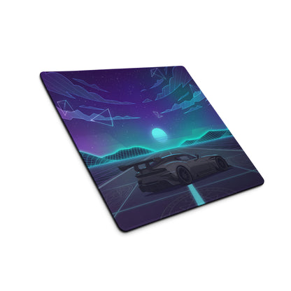 Aston Martin Vulcan Inspired Gunmetal Purple Vaporwave Gaming Mouse Pad – Neon Cosmic Highway Desk Mat, Retro Futuristic Hypercar Digital Art