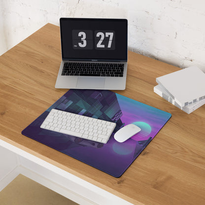 Koenigsegg CCX Inspired Silver Purple Vaporwave Gaming Mouse Pad – Neon Futuristic City Desk Mat, Dreamy Retro Supercar Digital Artwork