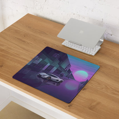 Koenigsegg CCX Inspired Silver Purple Vaporwave Gaming Mouse Pad – Neon Futuristic City Desk Mat, Dreamy Retro Supercar Digital Artwork