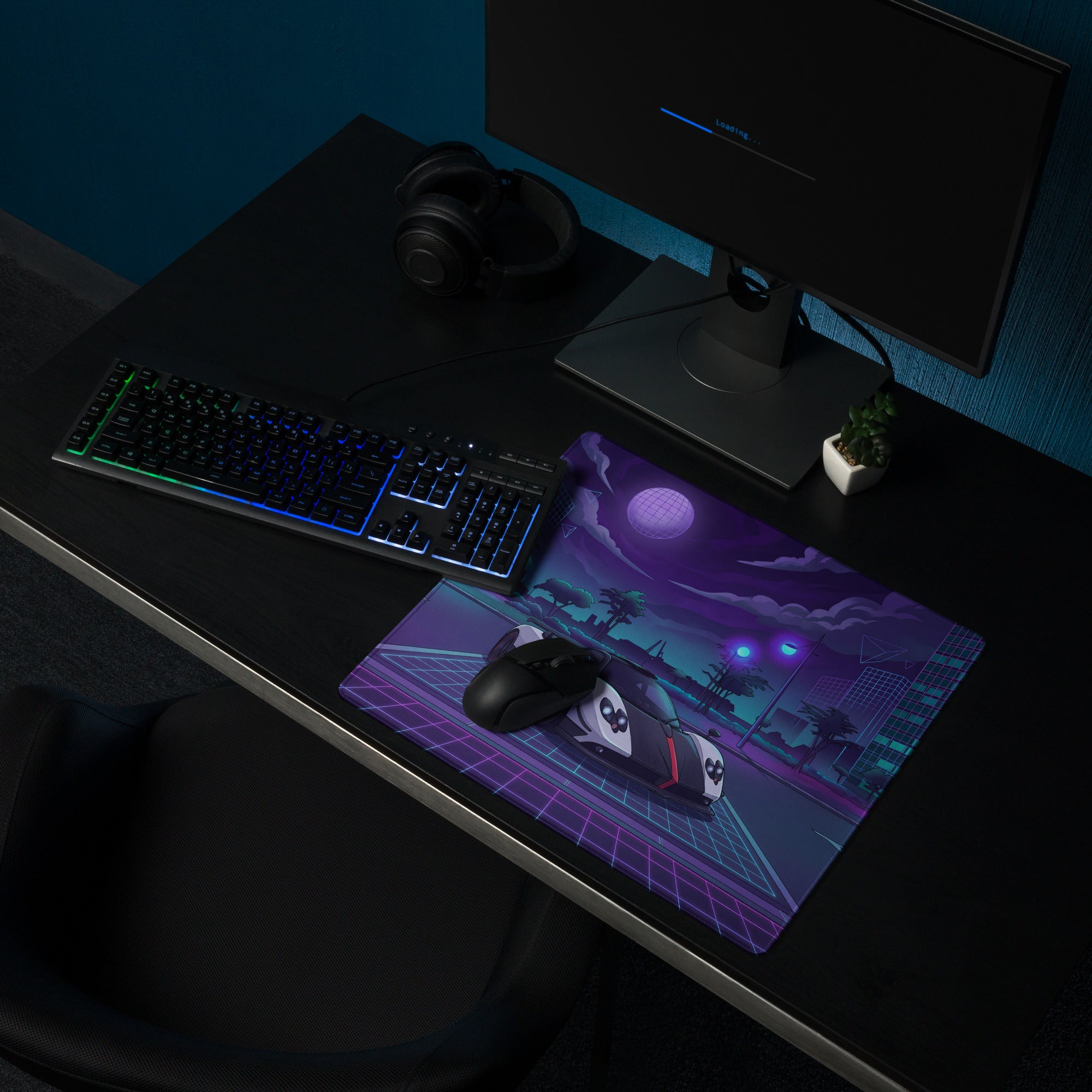 Pagani Zonda Cinque Inspired White Purple Vaporwave Gaming Mouse Pad – Neon Cyber City Desk Mat, Retro Futuristic Hypercar Digital Artwork