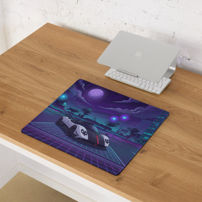 Pagani Zonda Cinque Inspired White Purple Vaporwave Gaming Mouse Pad – Neon Cyber City Desk Mat, Retro Futuristic Hypercar Digital Artwork