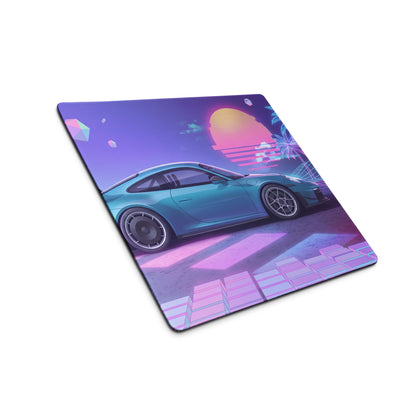 Porsche 911 GT3 RS Inspired Teal Purple Vaporwave Gaming Mouse Pad – Neon Sunset Grid Desk Mat, Retro Futuristic Synthwave Sports Car Art
