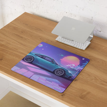 Porsche 911 GT3 RS Inspired Teal Purple Vaporwave Gaming Mouse Pad – Neon Sunset Grid Desk Mat, Retro Futuristic Synthwave Sports Car Art