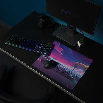 McLaren Senna Inspired Black Purple Vaporwave Gaming Mouse Pad – Neon Palm Highway Desk Mat, Retro Futuristic Cyber Racing Digital Car Art