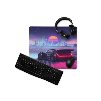 Czinger 21C Inspired Black Pink Vaporwave Gaming Mouse Pad – Neon City Sunset Desk Mat, Retro Futuristic Cyber Racing Digital Hypercar Art