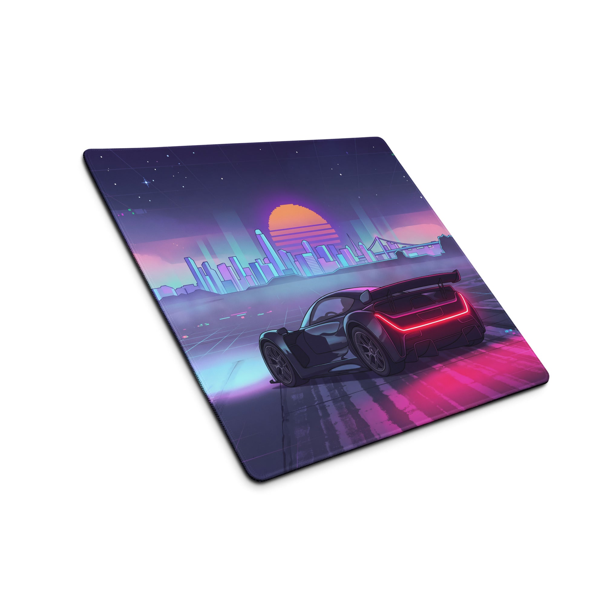 Czinger 21C Inspired Black Pink Vaporwave Gaming Mouse Pad – Neon City Sunset Desk Mat, Retro Futuristic Cyber Racing Digital Hypercar Art