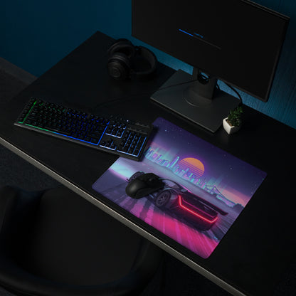 Czinger 21C Inspired Black Pink Vaporwave Gaming Mouse Pad – Neon City Sunset Desk Mat, Retro Futuristic Cyber Racing Digital Hypercar Art