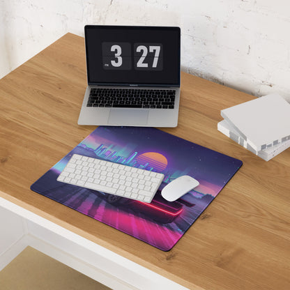 Czinger 21C Inspired Black Pink Vaporwave Gaming Mouse Pad – Neon City Sunset Desk Mat, Retro Futuristic Cyber Racing Digital Hypercar Art