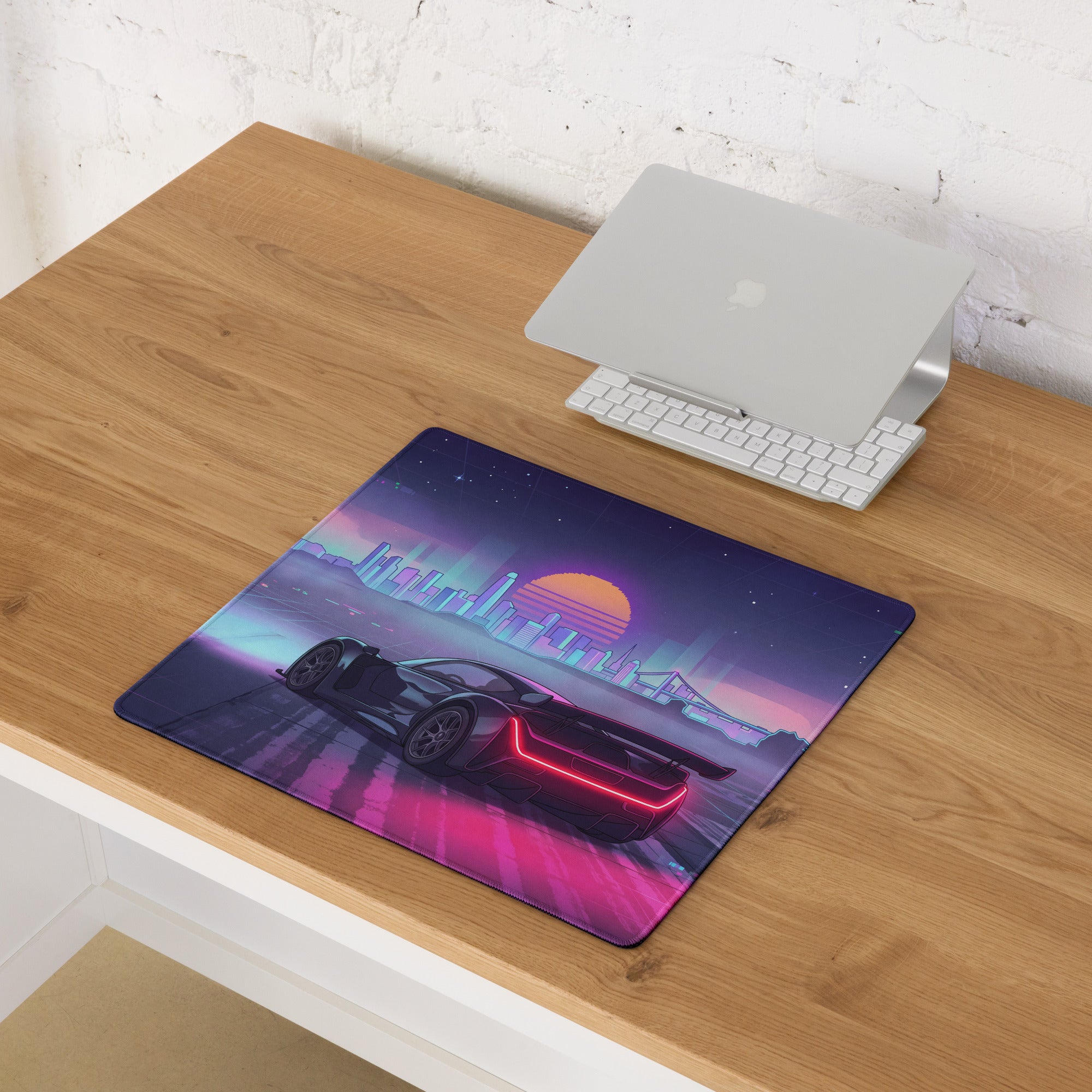 Czinger 21C Inspired Black Pink Vaporwave Gaming Mouse Pad – Neon City Sunset Desk Mat, Retro Futuristic Cyber Racing Digital Hypercar Art