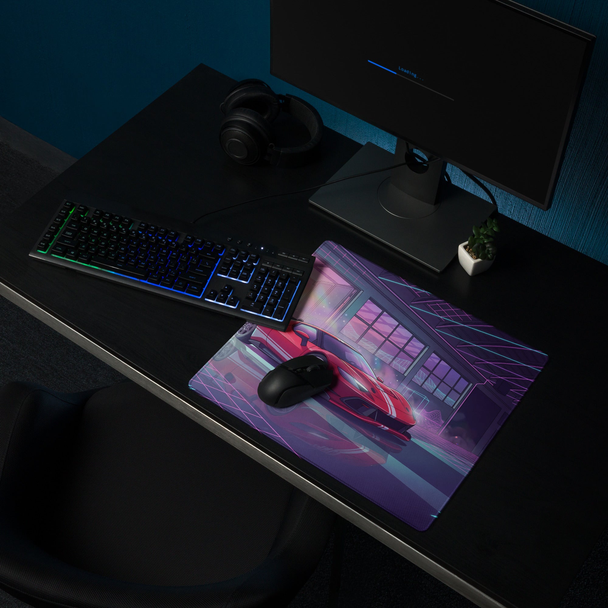 Ferrari 296 GTB GT3 Inspired Red Pink Vaporwave Gaming Mouse Pad – Neon Retro Garage Desk Mat, Futuristic Synthwave Race Car Digital Artwork
