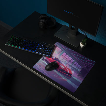 Ferrari 296 GTB GT3 Inspired Red Pink Vaporwave Gaming Mouse Pad – Neon Retro Garage Desk Mat, Futuristic Synthwave Race Car Digital Artwork