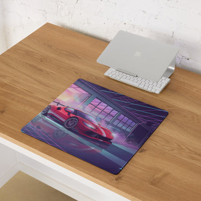 Ferrari 296 GTB GT3 Inspired Red Pink Vaporwave Gaming Mouse Pad – Neon Retro Garage Desk Mat, Futuristic Synthwave Race Car Digital Artwork