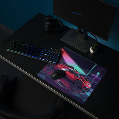 Ferrari 499P Inspired Red Purple Vaporwave Gaming Mouse Pad – Neon Retro Racing Garage Desk Mat, Futuristic Le Mans Hypercar Digital Artwork