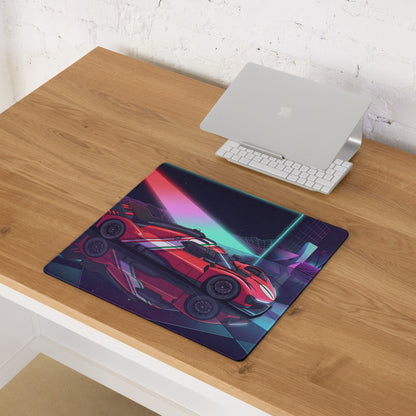Ferrari 499P Inspired Red Purple Vaporwave Gaming Mouse Pad – Neon Retro Racing Garage Desk Mat, Futuristic Le Mans Hypercar Digital Artwork