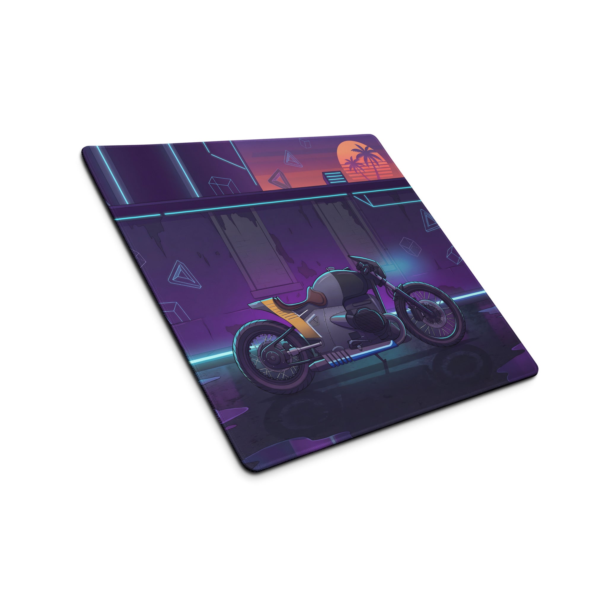BMW R 18 Inspired Café Racer Purple Vaporwave Gaming Mouse Pad – Neon Cyberpunk Garage Desk Mat, Retro Futuristic Motorcycle Artwork