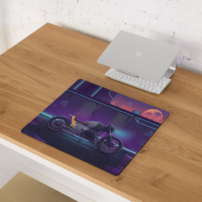 BMW R 18 Inspired Café Racer Purple Vaporwave Gaming Mouse Pad – Neon Cyberpunk Garage Desk Mat, Retro Futuristic Motorcycle Artwork